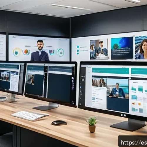 비즈니스 애널리스트 업무 흐름 최적화 - A modern business analyst working in a bright, stylish office with multiple digital screens displayi...