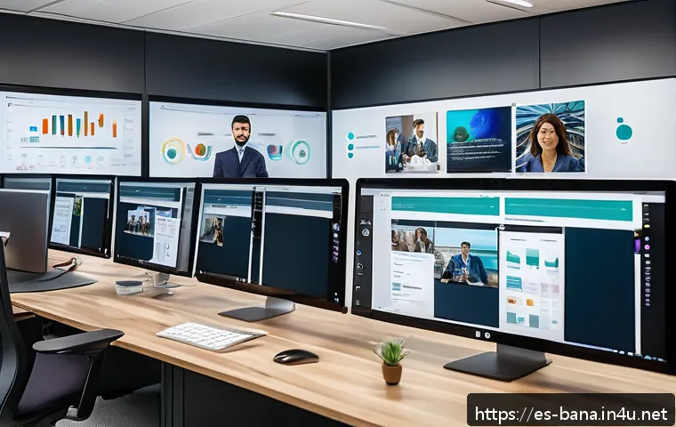 비즈니스 애널리스트 업무 흐름 최적화 - A modern business analyst working in a bright, stylish office with multiple digital screens displayi...