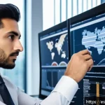 비즈니스 애널리스트 자격시험 대비 - A professional business analyst in a modern office environment, focused and analyzing complex data o...